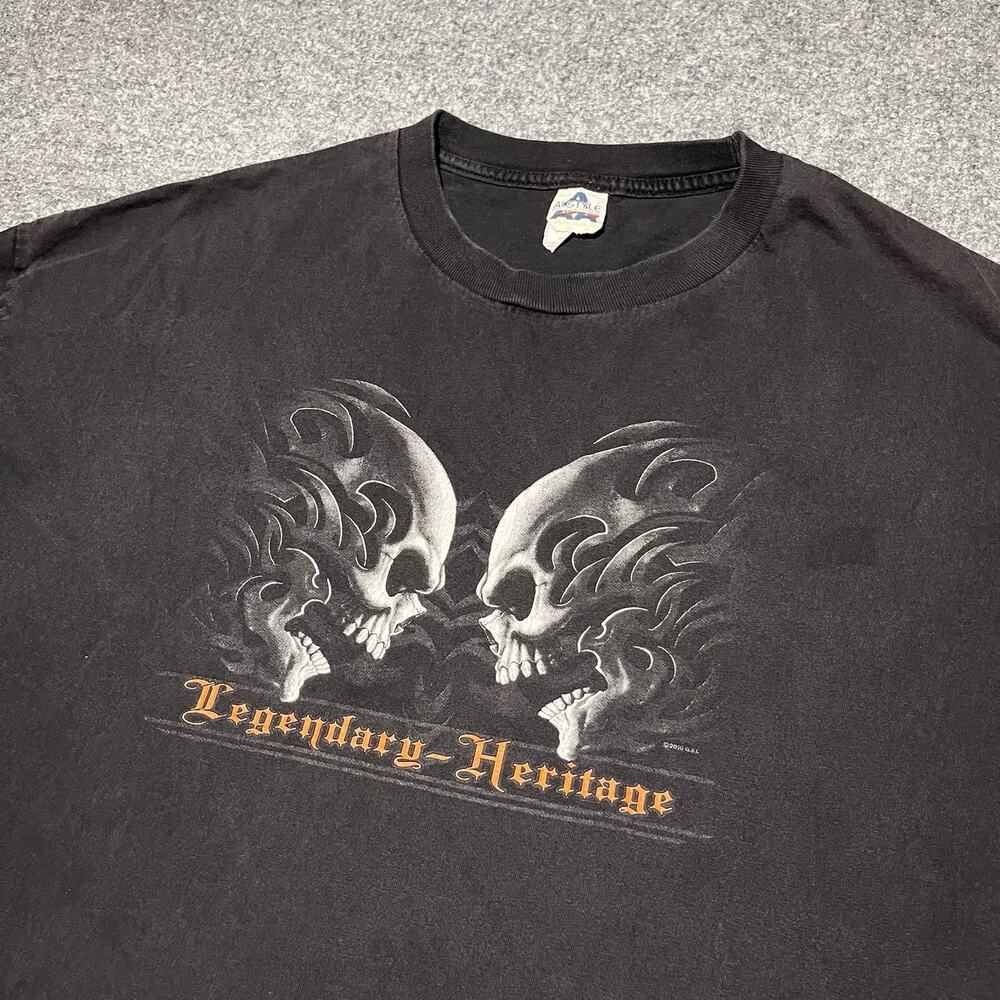 Vintage T Shirt Mens XL Legendary Heritage Skull Biker Tribal Tee Y2K